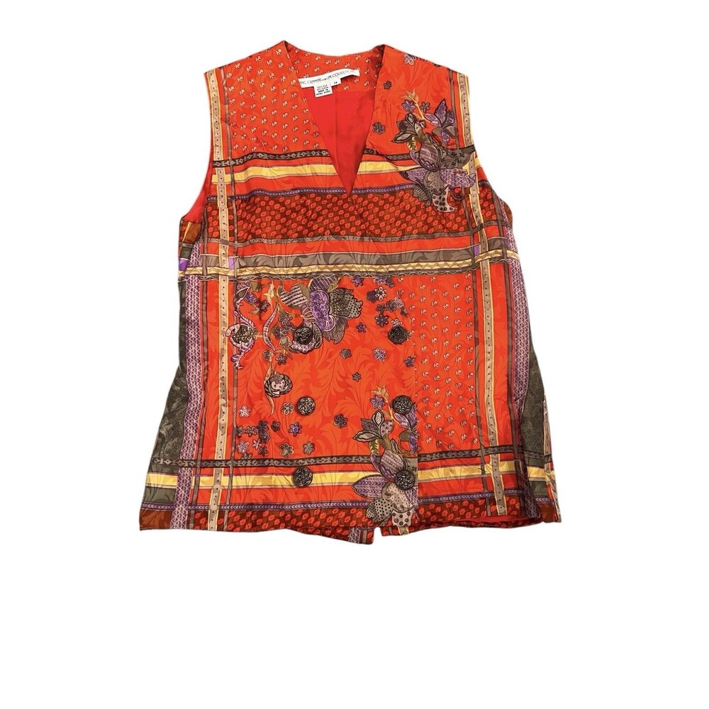 Vtg Anne Crimms for Umi Collection Womens Sz 14 Silk V-neck Vest Abstract Floral